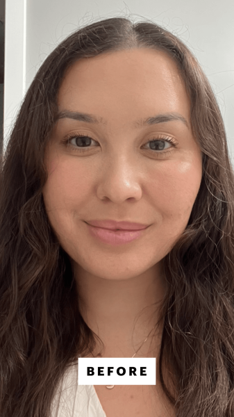Allure contributor Catharine Malzahn before applying the Rhode Peptide Lip Shape in Balance  Anfisa Skin ÂnGloss...