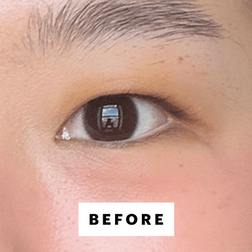 A closeup eye shot of Allure commerce editor Sarah Han before applying the L'Oral Paris Panorama Chromatics Mascara