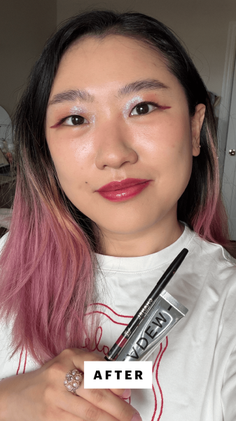 Han after applying the Chanel Lip Liner in Berry  Eadem Le Chouchou in Bissap Glaze Combo